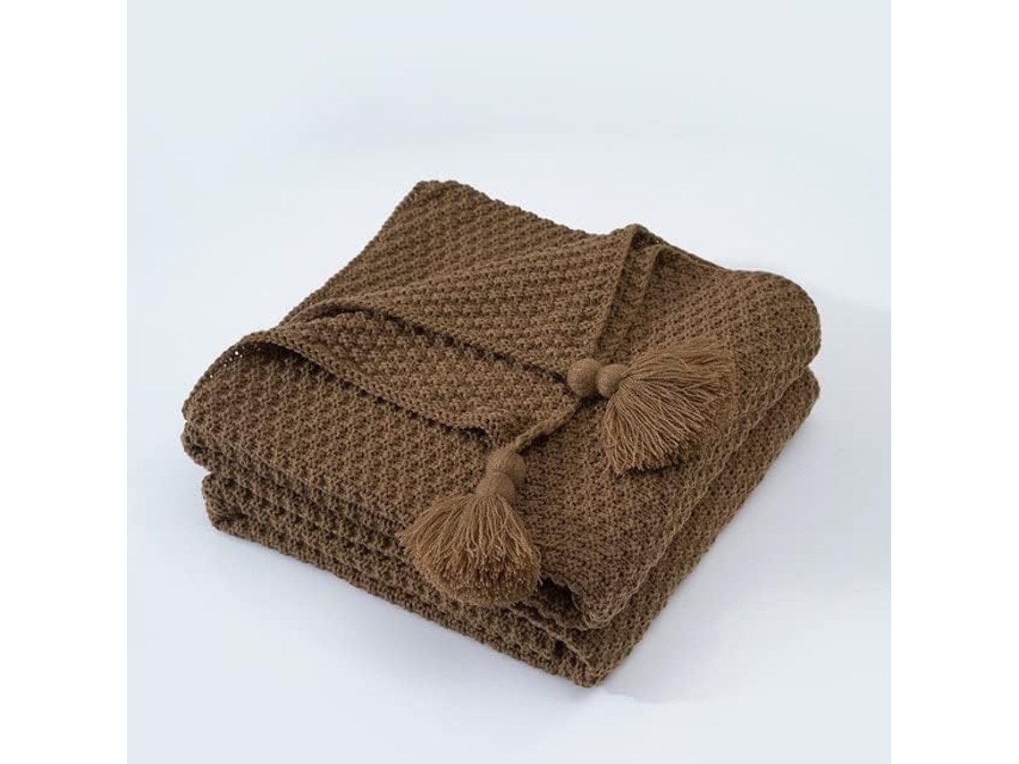 Manta de Lã Tricotada com Pompons Franjas Mantou Super Quente Ideal para Sonecas no Escritório Ou Usar Ar Cond