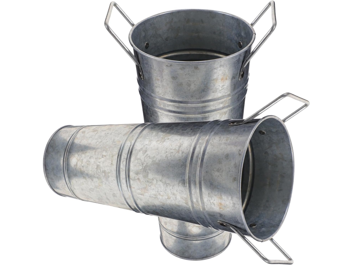 Inoomp Kit de 2 Baldes de Metal Galvanizado para Flores, Estilo Vintage, com Design À Prova de Vazamentos, Ideais para CHABERLU