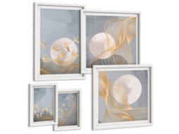 Pinturas Murais Modernas Cavalos Brancos Na Natureza Moldura Branca Pinturas De Quarto Espelharte (conjunto De 5 Imagens)
