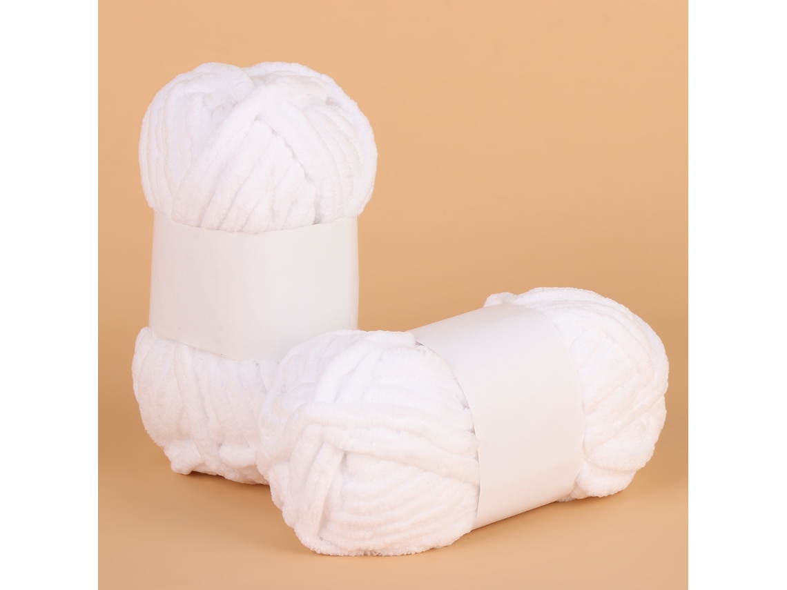 Fio Chenille Grosso Para Mantas 20m Cachecóis Chapéus 2 Unidades Branco Panoona