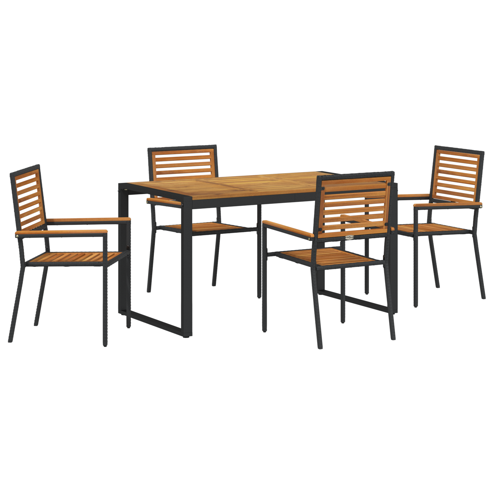 Conjunto 5 Conjunto De Jantar Para Jardim Vidaxl Preto Vime Pe (140 X 80 X 75 Cm)