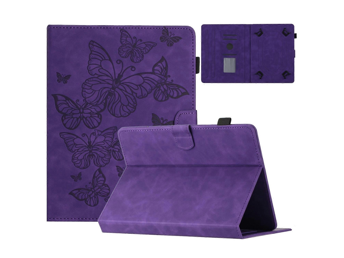 Capa para tablet Hengrongshen de 7 polegadas com porta-cartões e estampa de borboleta roxa