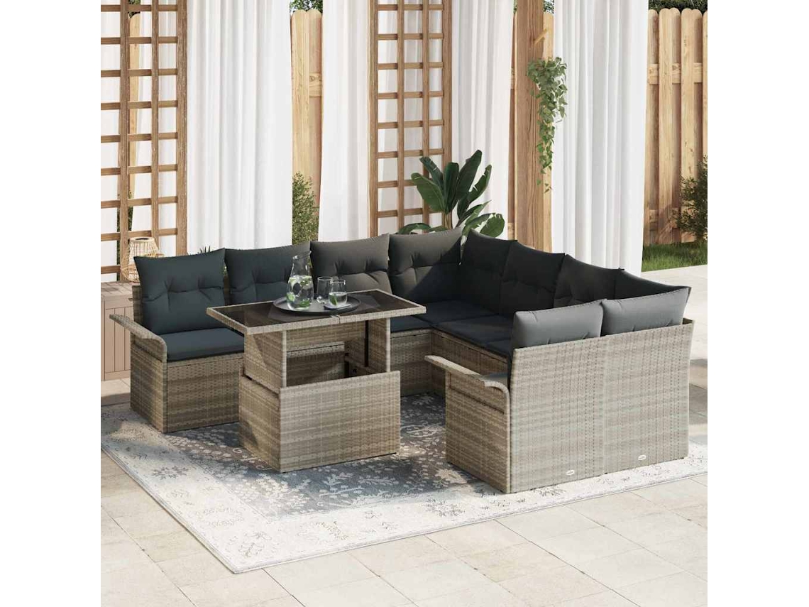 Vidaxl Conjunto De Sofá De Jardim 9 Unid. Cinzento-claro