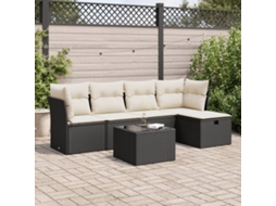 Vidaxl 6 Pcs Conjunto Sofás De Jardim C/ Almofadões Vime Pe Preto