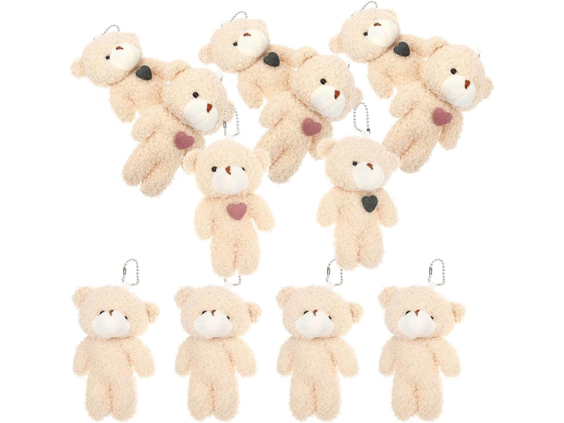 Conjunto de 12 Chaveiros Mini Ursos Pelúcia Marrons E Rosa, Pingentes