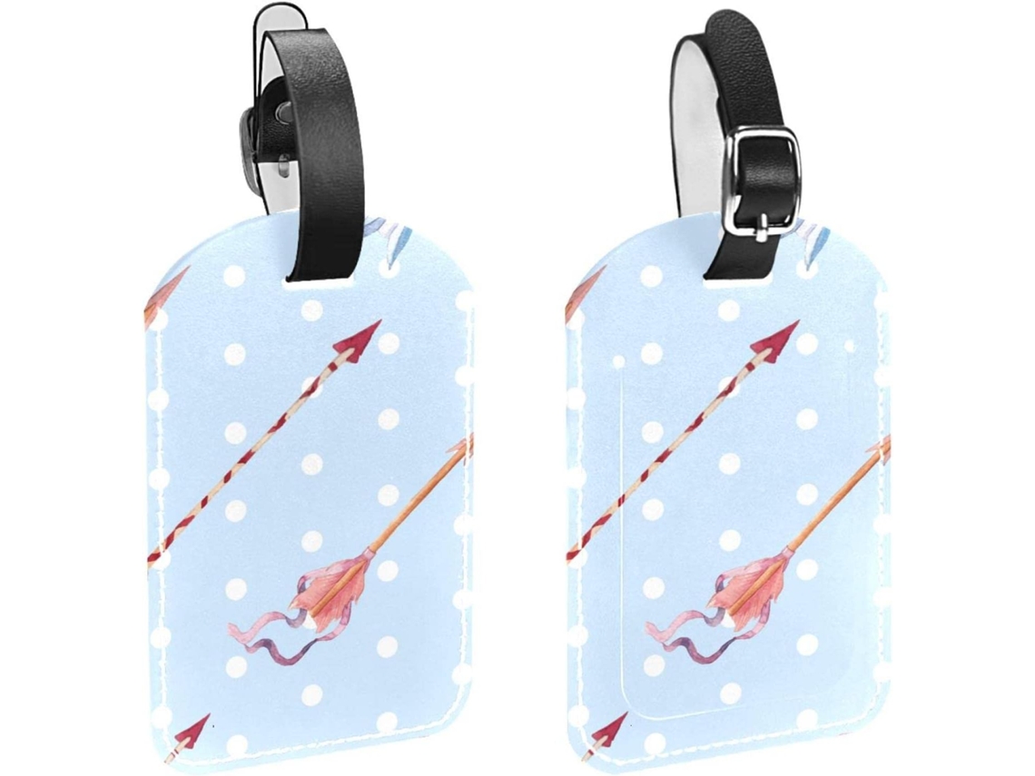 Conjunto De 2 Etiquetas Bagagem Em Couro Sintético Proteção Privacidade Aquarela Design Flecha Casamento