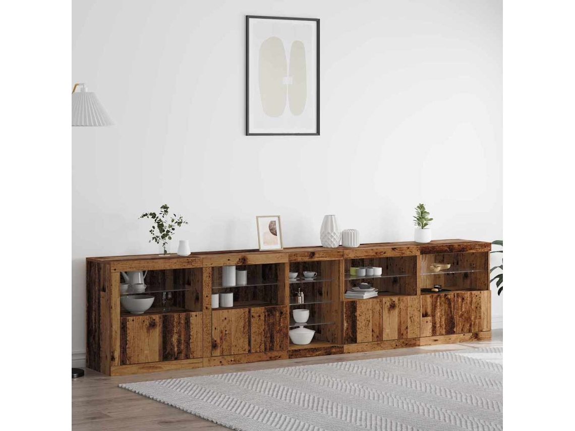 Vidaxl Aparador Led Madeira Antiga 283 X 37 X 67 Cm