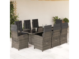 9 Pcs Conjunto De Jantar P/ Jardim C/ Almofadões Vime Pe Cinza Dkd Home Decor