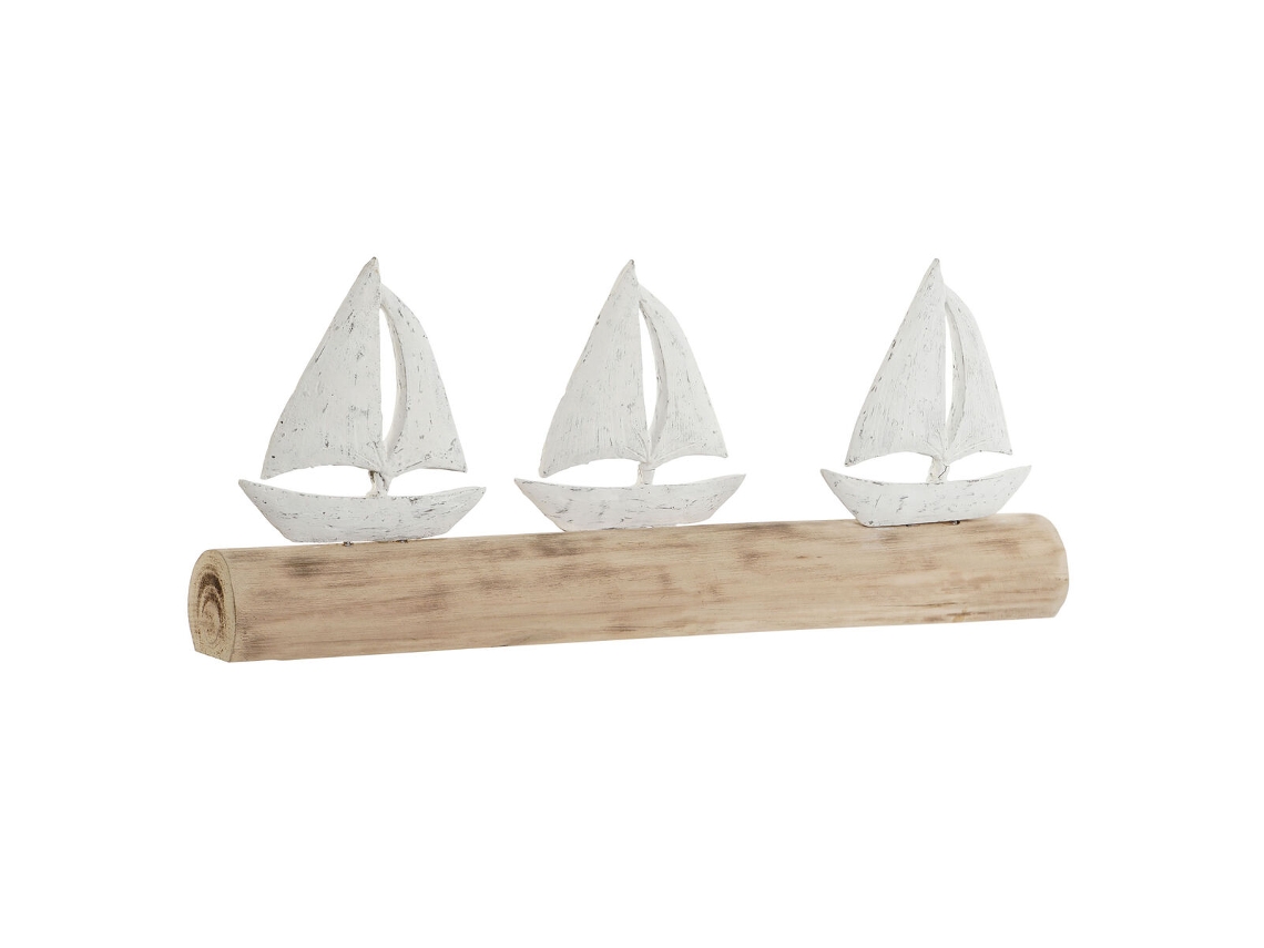 Figura Decorativa HOME ESPRIT Branco Natural Veleiros Mediterrâneo 62 X 8 5 X 25 5 Cm
