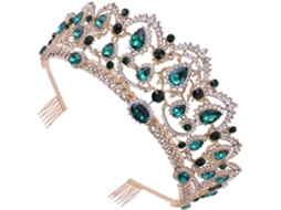 Tiara De Casamento Chique Com Coroa Barroca Dourada E Verde Para Noiva, Acessório Elegante Para E