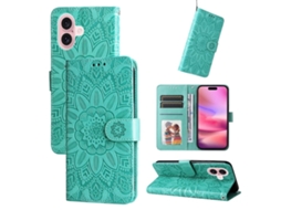 Capa De Couro Para Iphone 16 - Estampa De Girassol Em Relevo