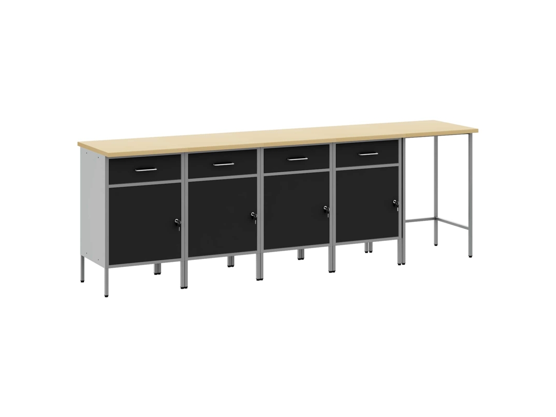 Vidaxl Conjunto De Armários De Trabalho Com Gaveta 5 Pcs Preto E Cinza