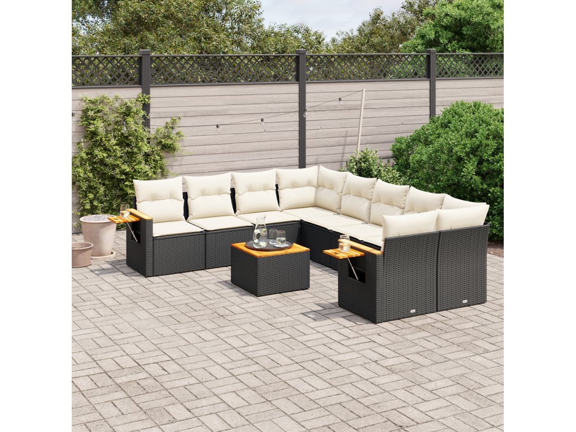 Vidaxl 9 Pcs Conjunto De Sofás P/ Jardim C/ Almofadões Vime Pe Preto