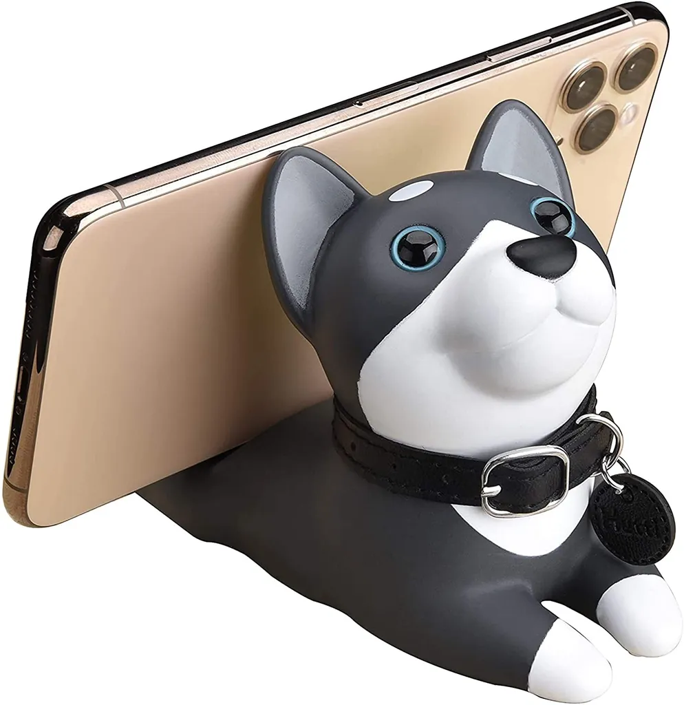 Suporte de mesa para celular em formato de cachorro fofo, com ângulo ajustável, tema animal, para smartphones e tablets, husky AQUAFORGE