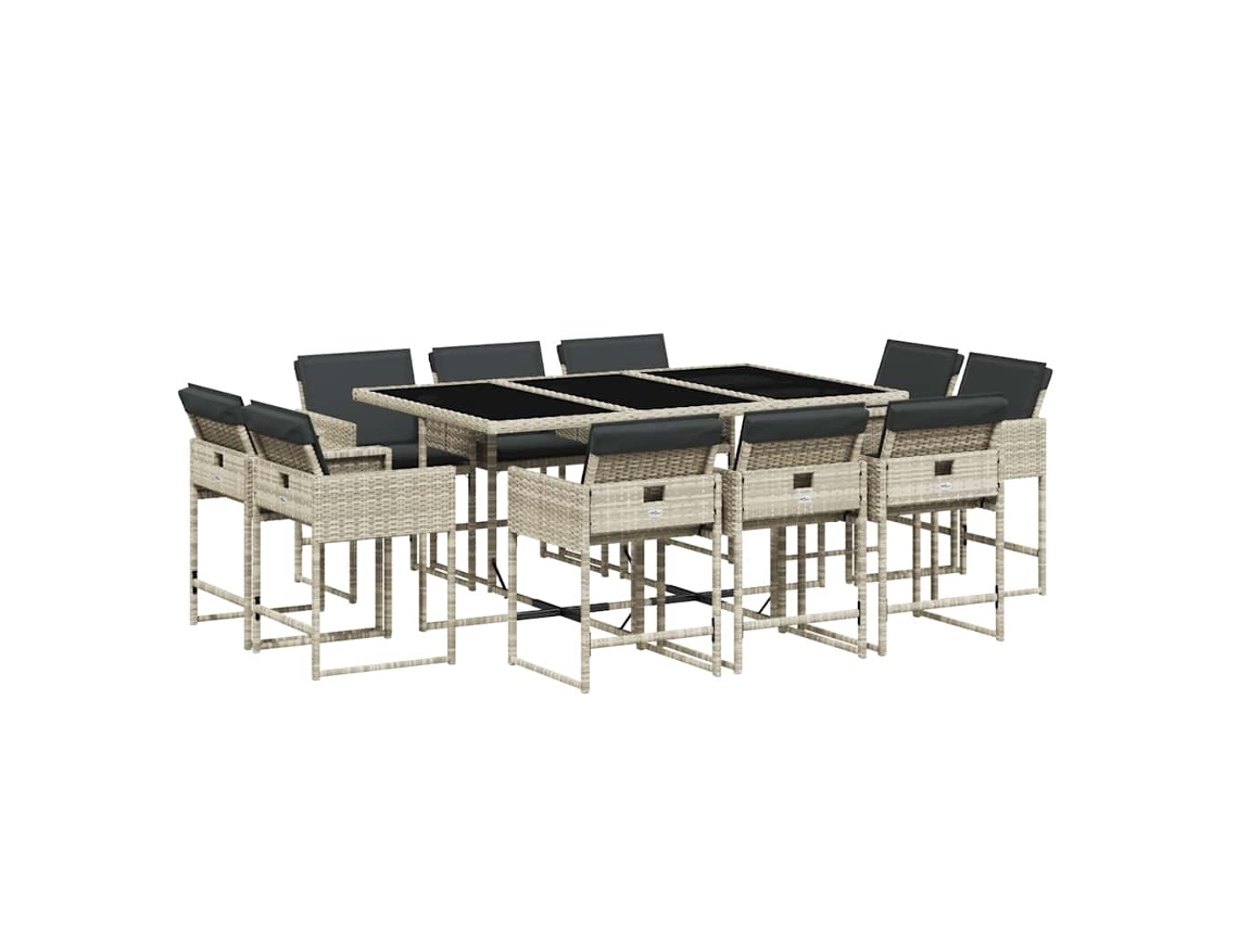 Conjunto de 11 Jantar para Jardim com Almofadões Vime Pe Cinzento MAISON EXCLUSIVE