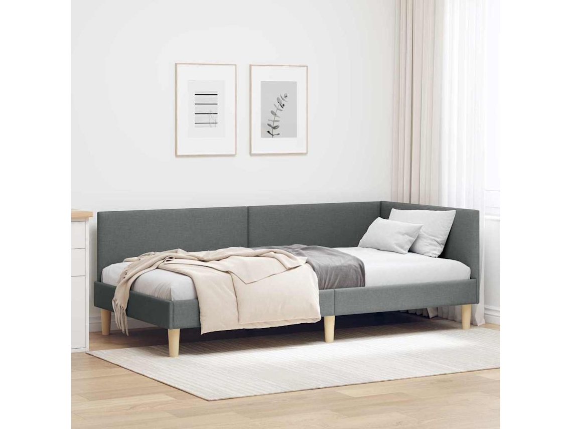 Vidaxl Estrutura de Cama de Canto Cinza Escuro 80 Cm X 200 Cm