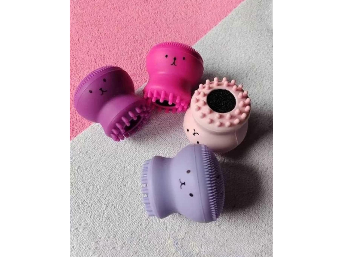 Escova de Limpeza Facial Silicone com Design Polvo, Esfoliante e Massageador Facial, Ferramenta Beleza Mul Ticolorida GOKOCO