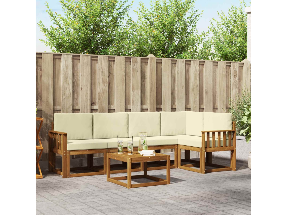Vidaxl Conjunto De Sofás Para Exterior 6 Unid. Natural E Creme