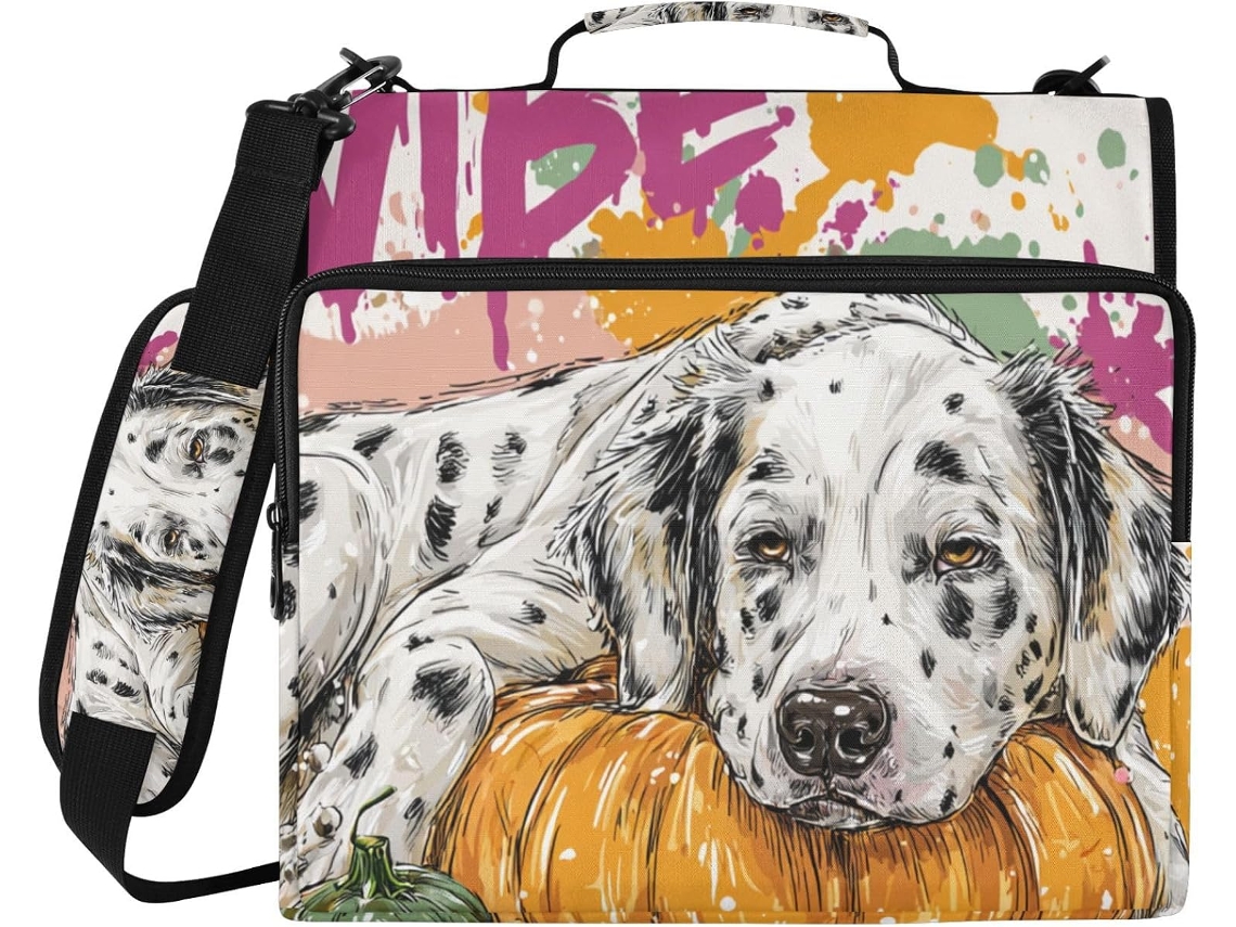 Pasta Escolar Dots Dog Pumpkin 3 Argolas De 1, 5 Polegadas Com Zíper, Alça De Ombro, Vários Bolsos, Organizador