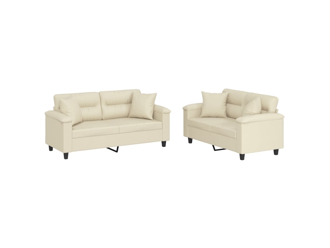 Conjunto de Sofás com Almofadas MAISON EXCLUSIVE 2 Pcs couro artificial creme