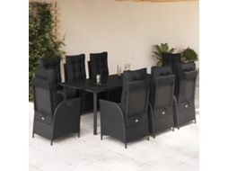 Vidaxl 9 Pcs Conjunto de Jantar P/ Jardim C/ Almofadões Vime Pe Preto