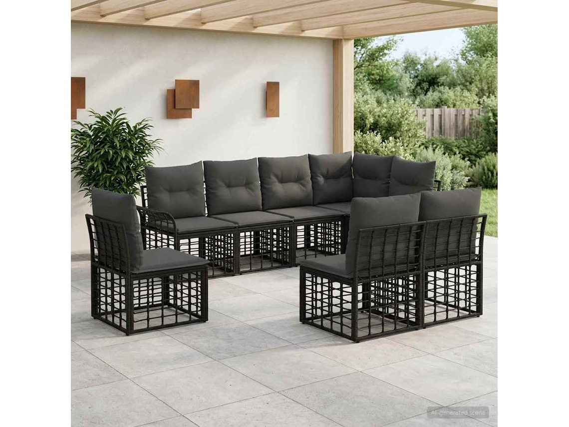 Vidaxl Conjunto De Sofás Para Exterior 8 Pcs Preto E Cinza Escuro