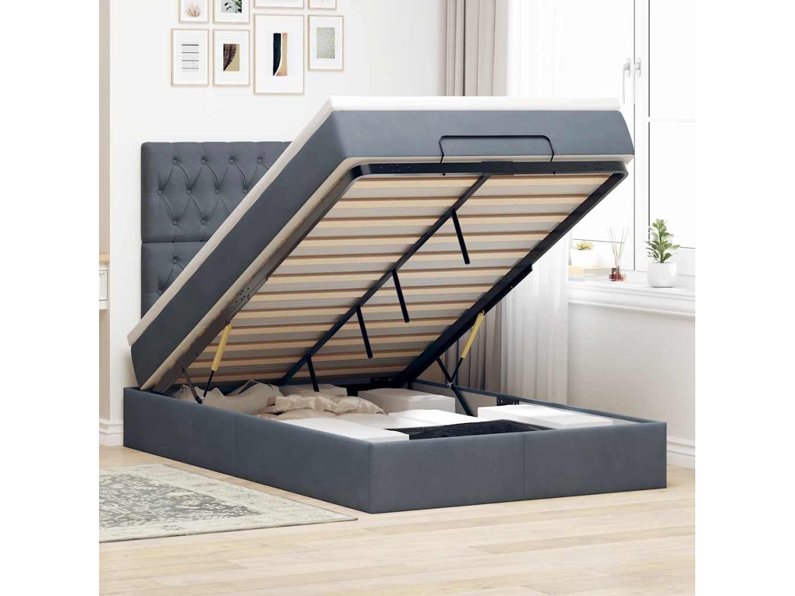 Vidaxl Estrutura De Cama Otomana Com Colchões Cinza Escuro Veludo