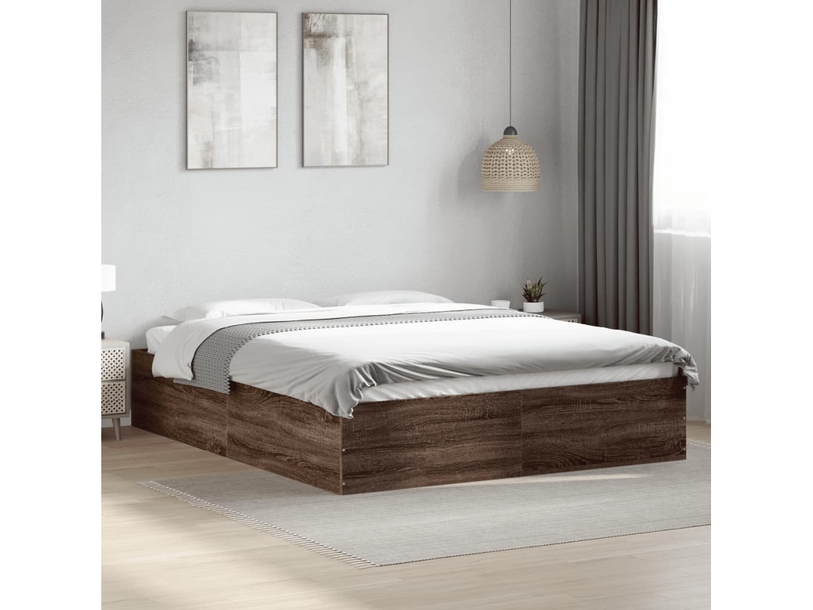 Estrutura De Cama 150x200cm Derivados Madeira Carvalho Castanho