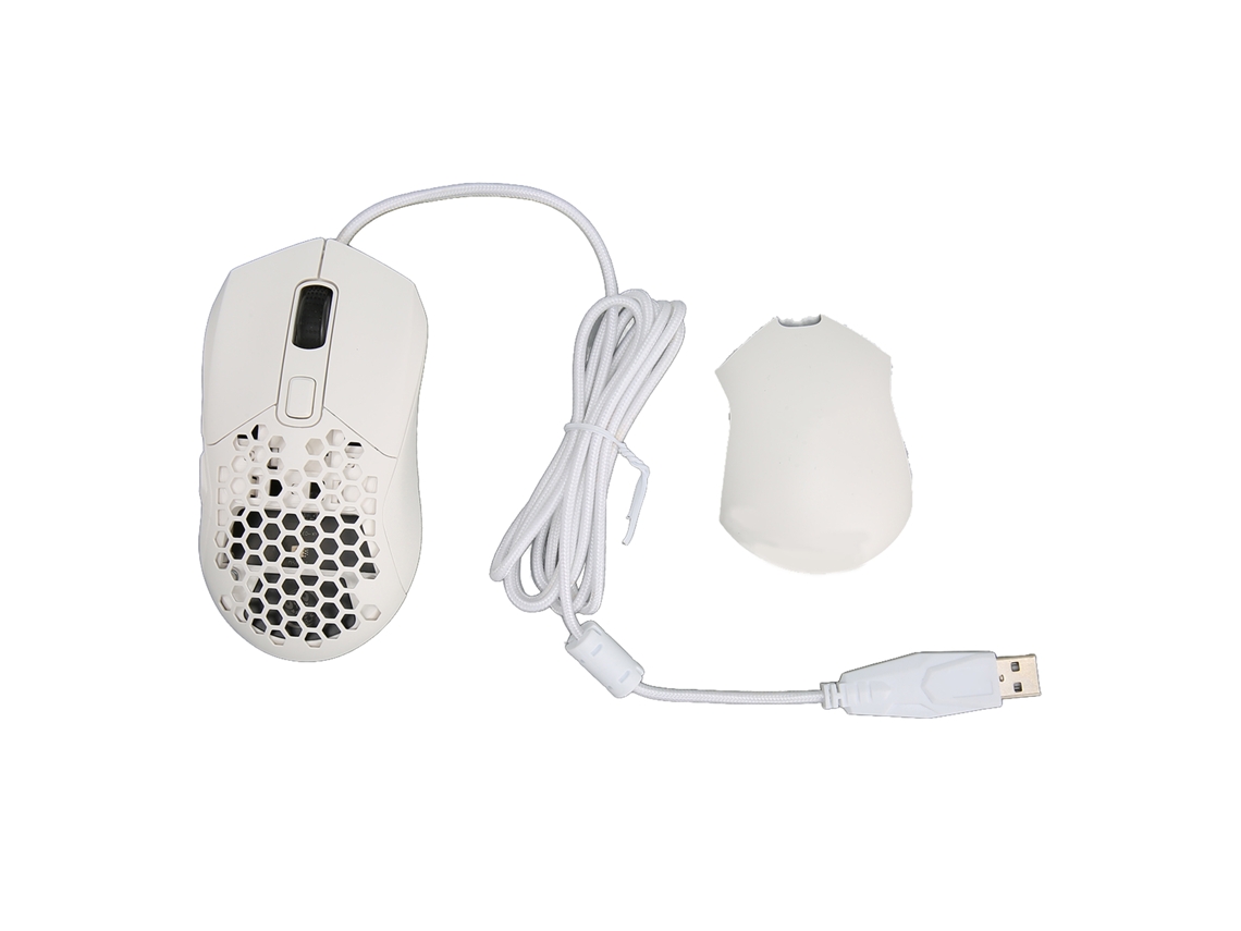 Aetheria mouse Gamer Honeycomb com Fio Rgb 6 Botões Programáveis 7200 Dpi Leve Ergonomico Branco
