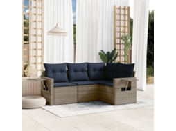 Vidaxl Conjunto De Sofá De Jardim Com 4 Peças E Almofadas Em Rattan Sintético Cinza