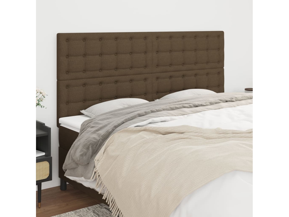 Vidaxl Cabeceira Castanho Escuro 200x5x118/128 Cm Tecido