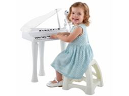 Piano Eletrónico para Crianças com 32 Teclas Microfone Luzes 22 Músicas 4 Tons e Volume Ajustável 37x30,5x60,4 Cm Branco LAMAISON