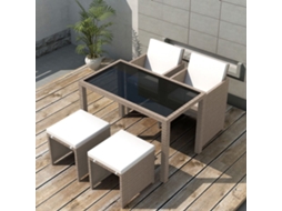 Vidaxl 5 Pcs Conjunto Jantar Exterior Com Almofadões Vime Pe Bege