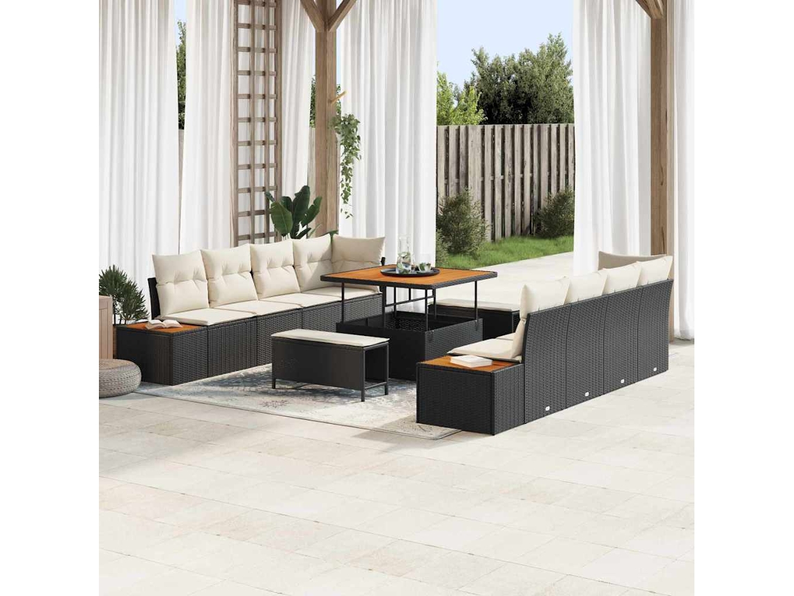 Vidaxl Conjunto De Sofá De Jardim 11 Unid. 10-número De Lugares Preto