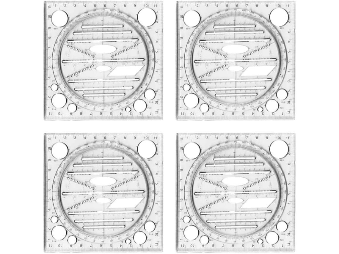 Lurelia Kit Geométrico 4 Peças Em Plástico Para Desenho Técnico