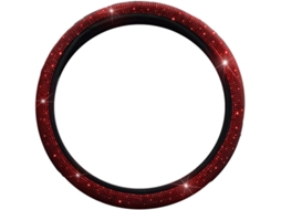 Capa De Volante Redonda Antiderrapante Em Tecido Vermelho Diamante Para Carro.