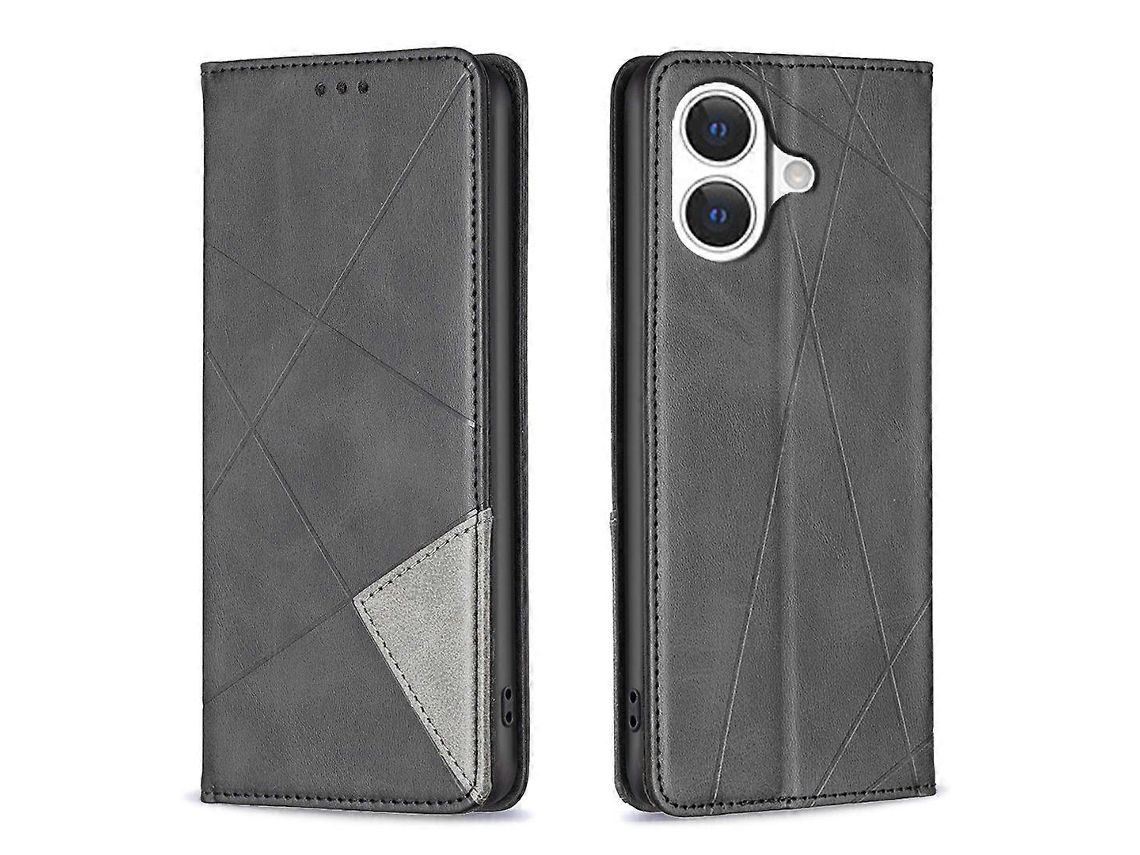 Capa Para Iphone 17 Com Compartimentos Para Cartão, Relevo Geométrico, Em Couro Pu, Preta