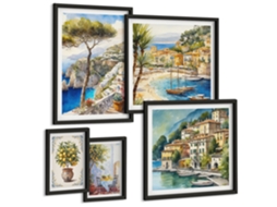 Conjunto De Pinturas Cidadezinhas Litorâneas Estilosas Espelharte (5 Peças)