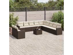 Vidaxl 12 Pcs Conjunto De Sofás Jardim Com Almofadões Vime Pe Castanho
