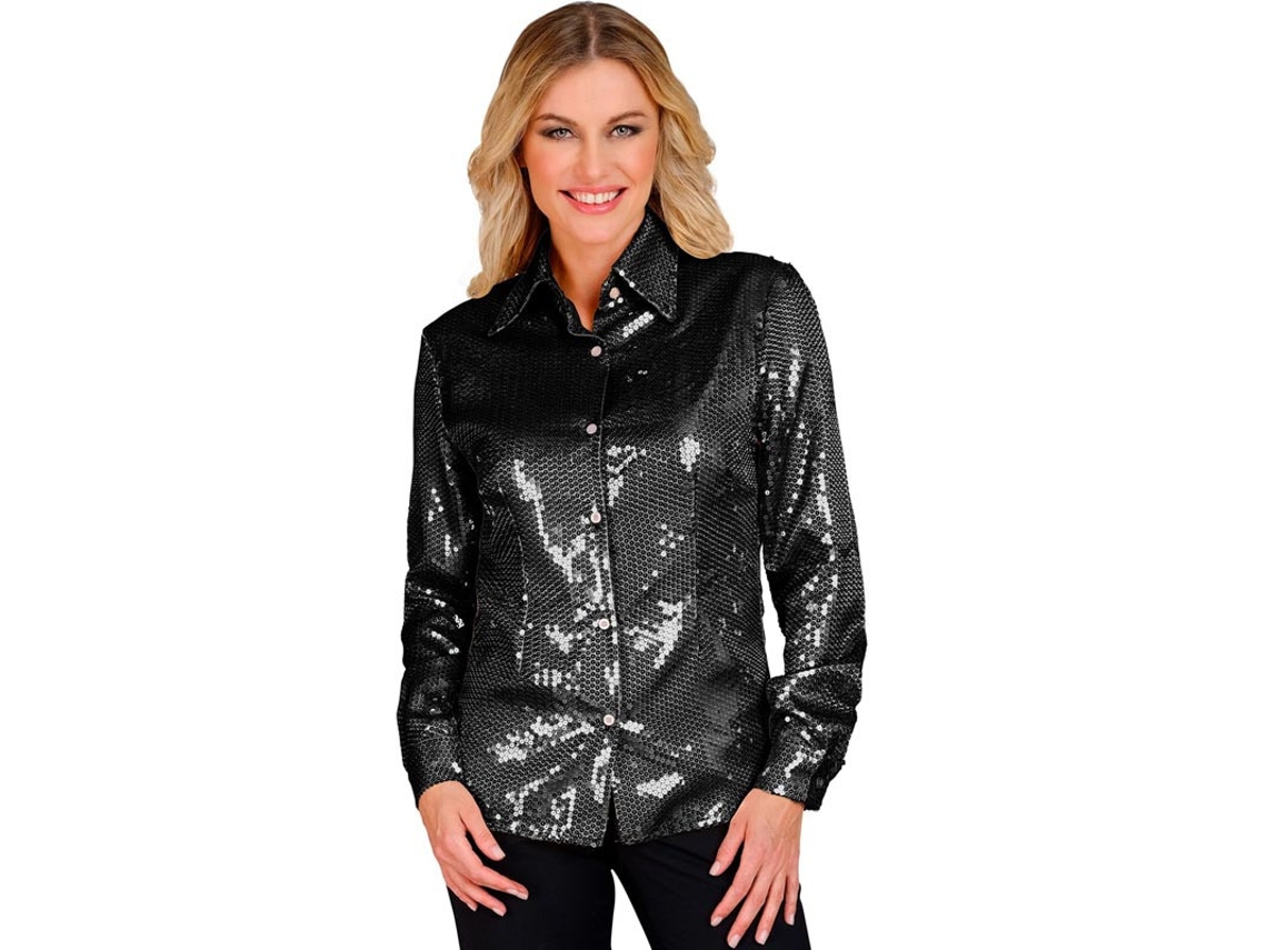 Traje ou camisa fashion preta com lantejoulas para mulher