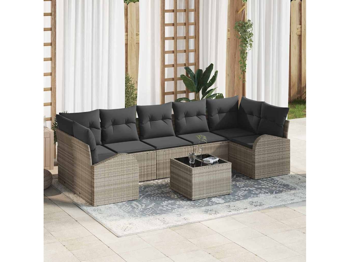 Vidaxl Conjunto De Sofá De Jardim 8 Unid. Cinzento-claro Vime Pe