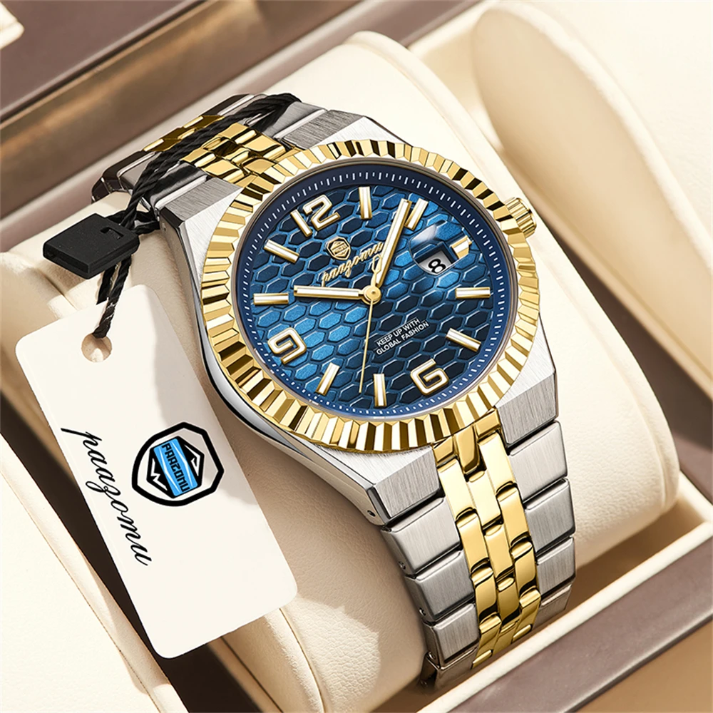 (dourado E Azul) Relógio De Luxo De Alta Qualidade, À Prova D'água, Com Calendário E Indicador De Dia Da Semana.