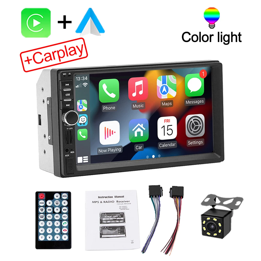 Sistema Multimídia Veicular (cam)2din, Tela Sensível Ao Toque De 7 Polegadas Com Carplay E Bluetooth.