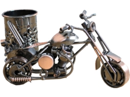 Organizador De Mesa Elegante E Funcional Em Ferro Marrom Com Design Industrial Motocicleta, Porta Canetas