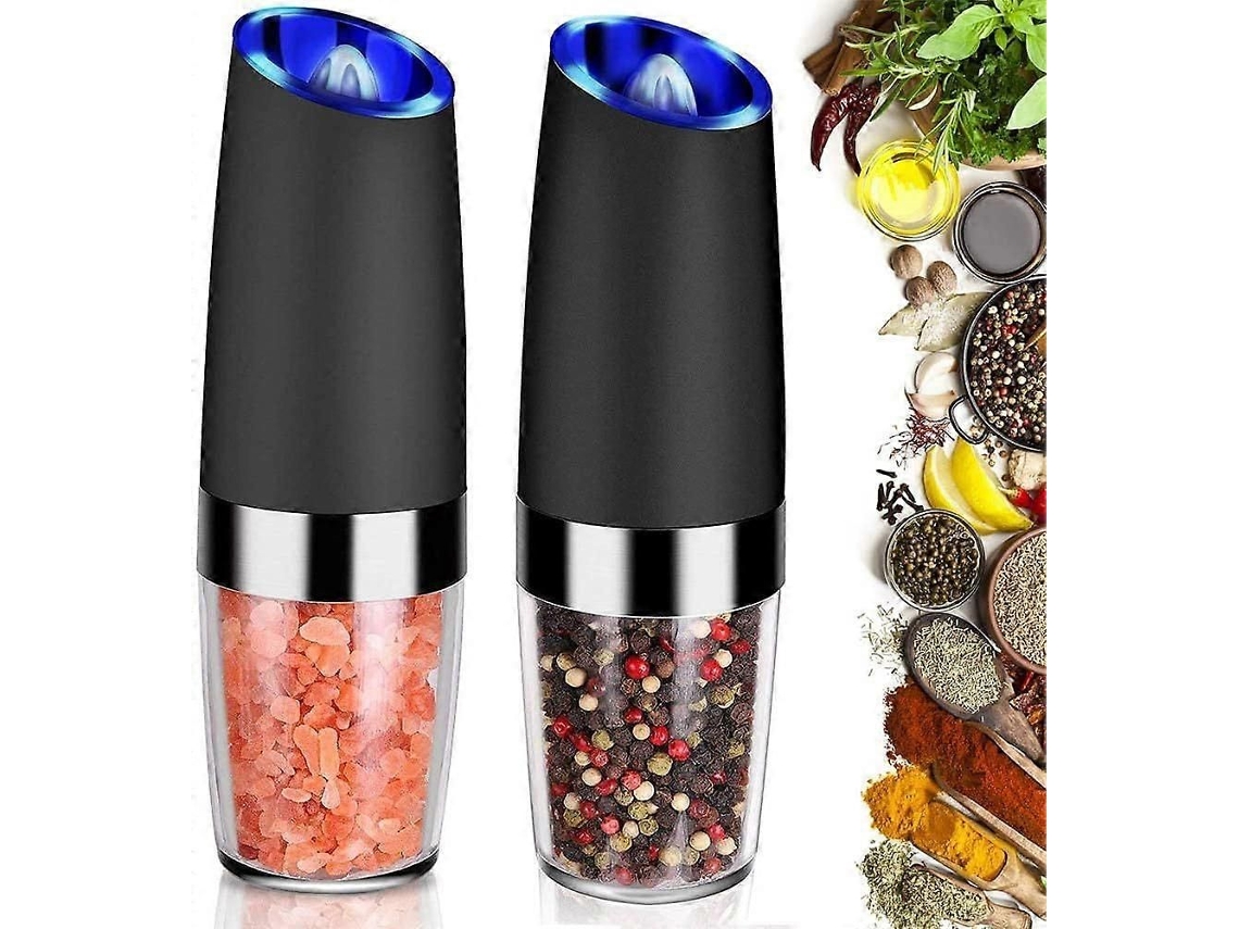 Conjunto de 2 Moedores Elétricos por Gravidade, Moedor Automático Pimenta e Sal com Luz Led Azul, Elétrico D Ajuste Moa GOKOCO