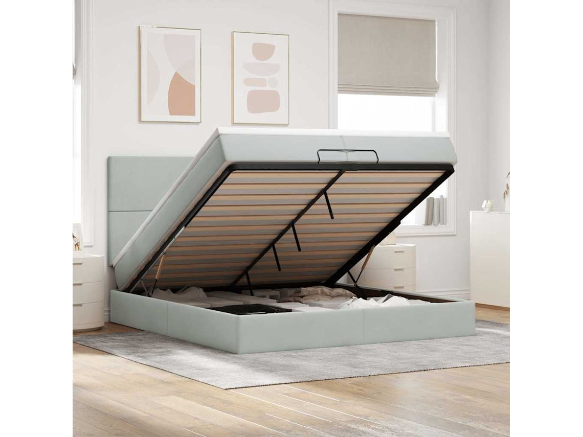 Vidaxl Estrutura Cama Otomana Colchões 200x200cm Veludo Cinzento Claro