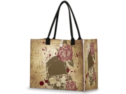 Bolsa Vintage Grande Tropicallife com Estampa Floral e Caveira 42 x 17 x 33 cm
