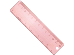 Régua metálica Fomiyes de 12 cm em cobre rosa para design e educação, ferramenta multifuncional portátil com 1 mm de espessura.