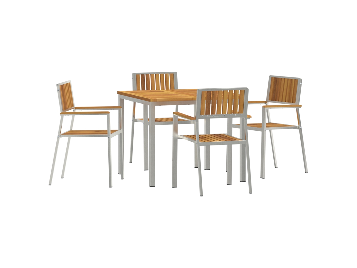 Conjunto 5 Jantar Ao Ar Livre Vidaxl Castanho Madeira De Acácia Maciça (90 X 90 X 75 Cm)