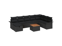 Conjunto 9 Conjunto De Sofá De Jardim Vidaxl Preto Vime Pe (297,5 X 187,5 X 85 Cm)